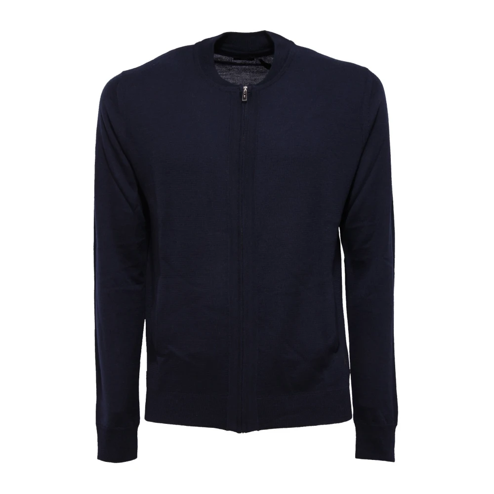 Hosio Men's Blue Lupo Zip F16 Wool Jumper - Cardigans - S - Knitwear