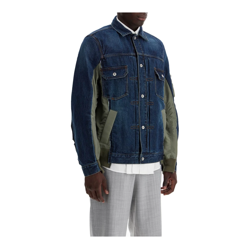 Sacai Denim en Nylon Bomberjack Blue Heren