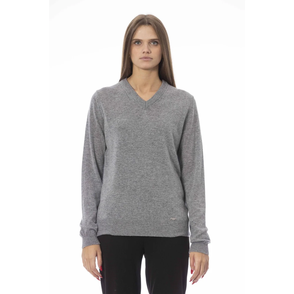Baldinini Luxe V-hals Kabelgebreide Trui Gray Dames