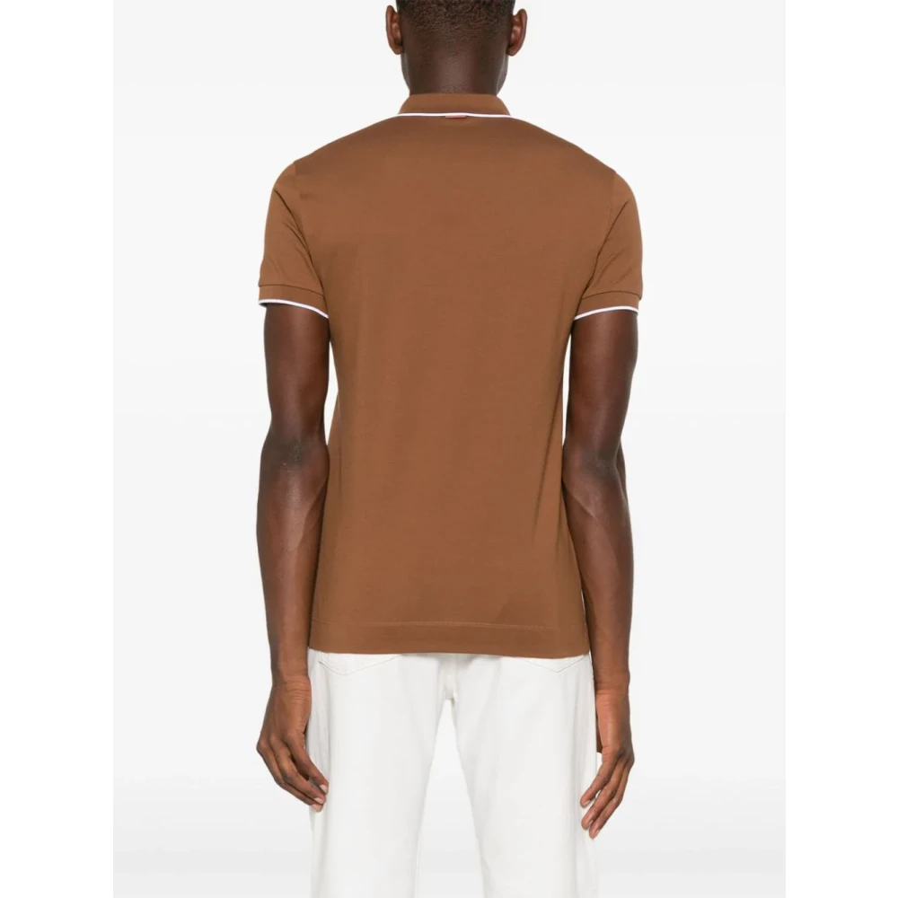 Z Zegna Bruine Gebreide Poloshirt met Details Brown Heren