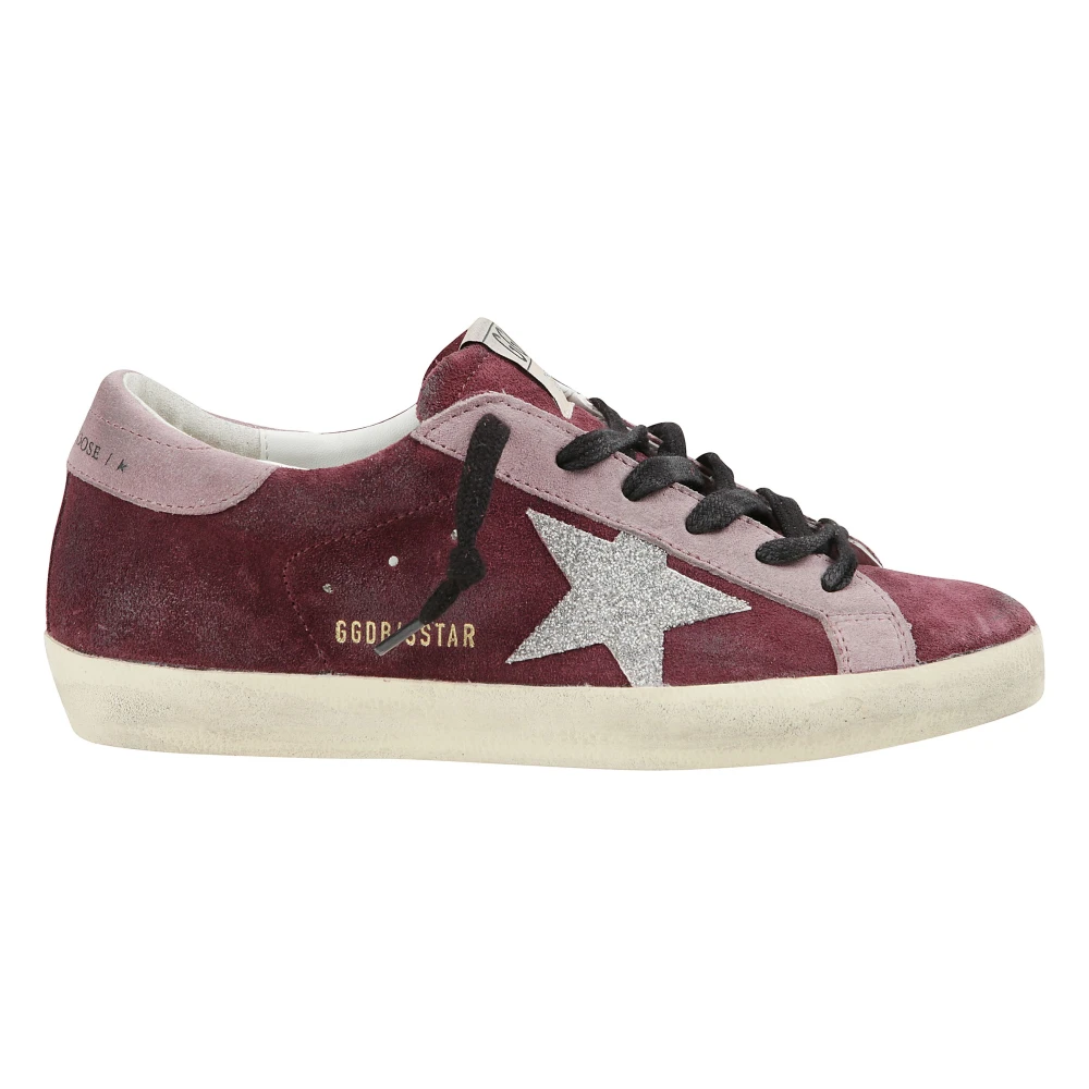 Golden Goose Women's Red Sneakers,, Super-Star Suede Trainers With Sequin Star Size 3 Uk