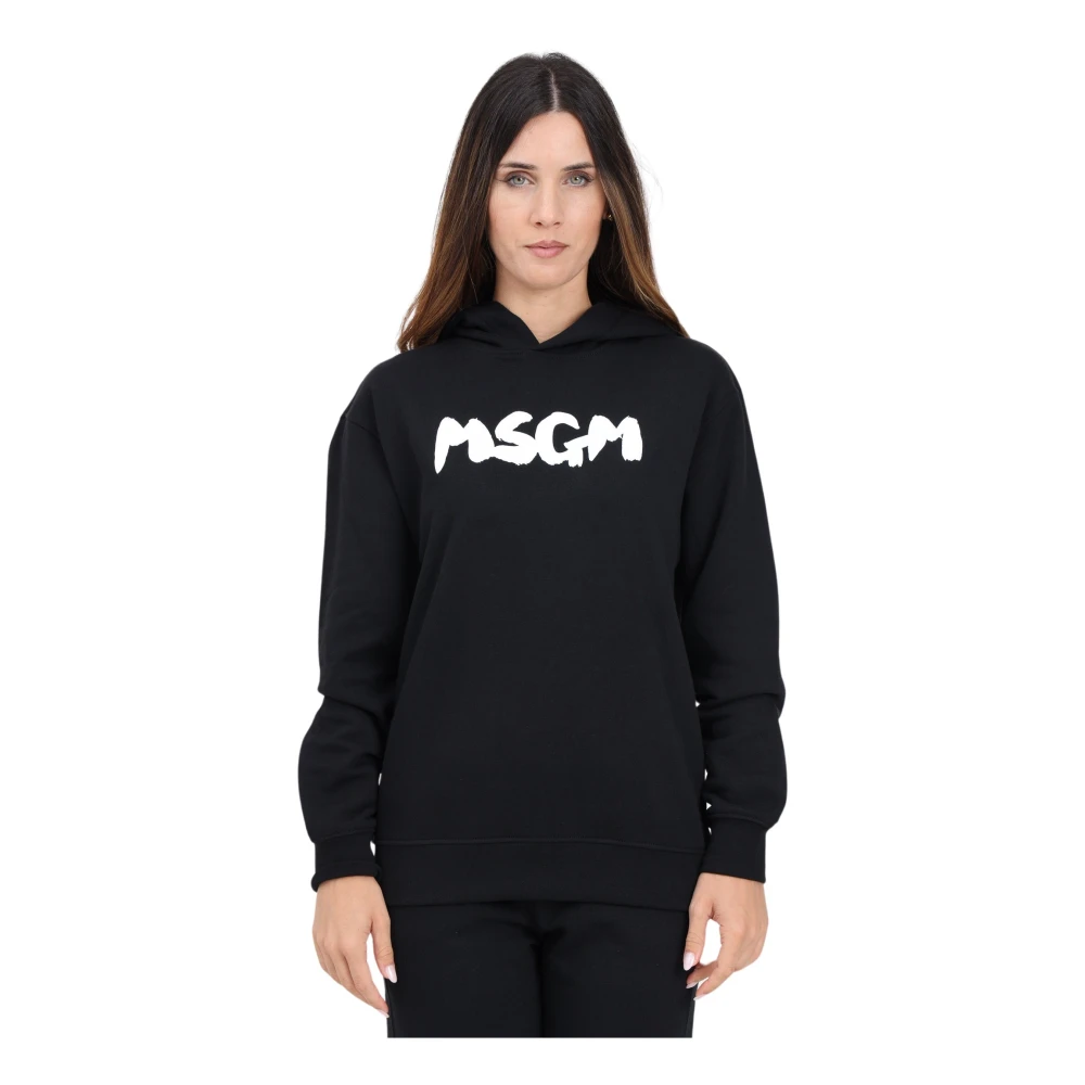Msgm Zwarte hoodie met logoprint Black Dames