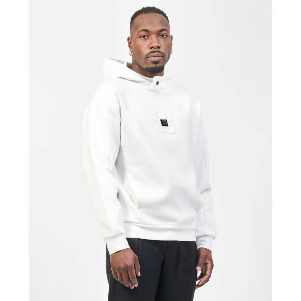 Hugo Boss Witte hoodie met logodetails White Heren