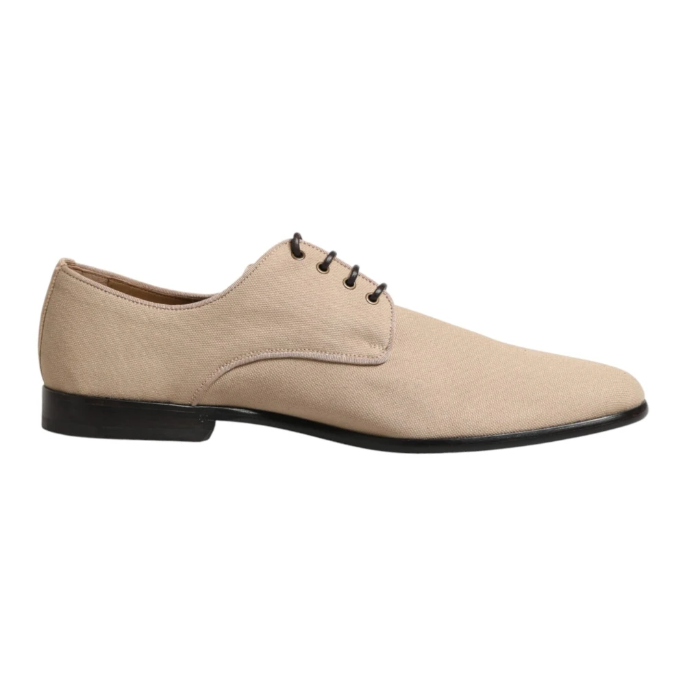 Dolce & Gabbana Beige Dress Shoes, Male, 10 Uk, Canvas Derby Lace Up Dress Men Shoes