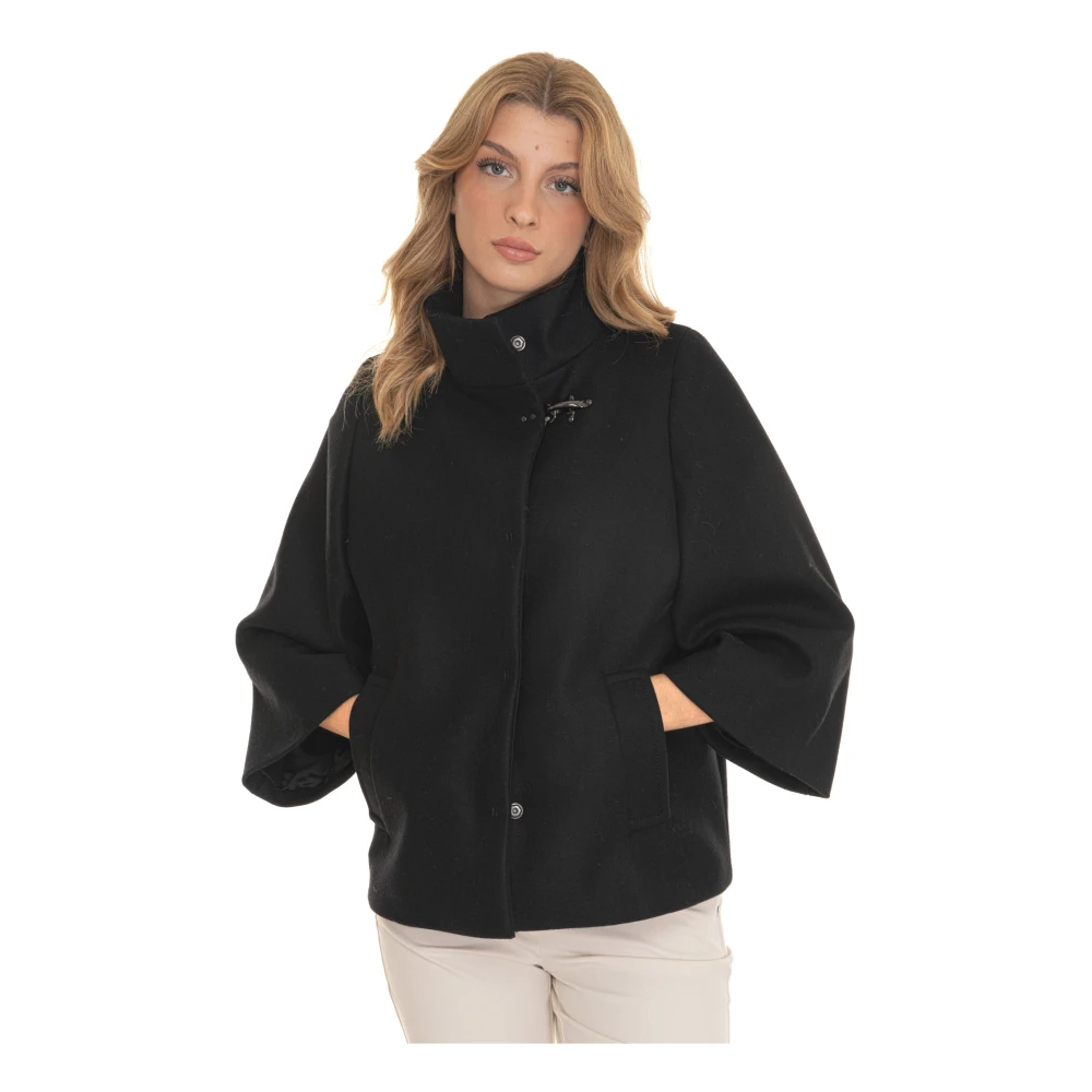 Fay Wollen cape met drukknoopsluiting Black Dames