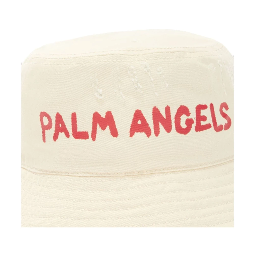 Palm Angels Rode Logo Natuurlijke Beanie Hoed Beige Heren