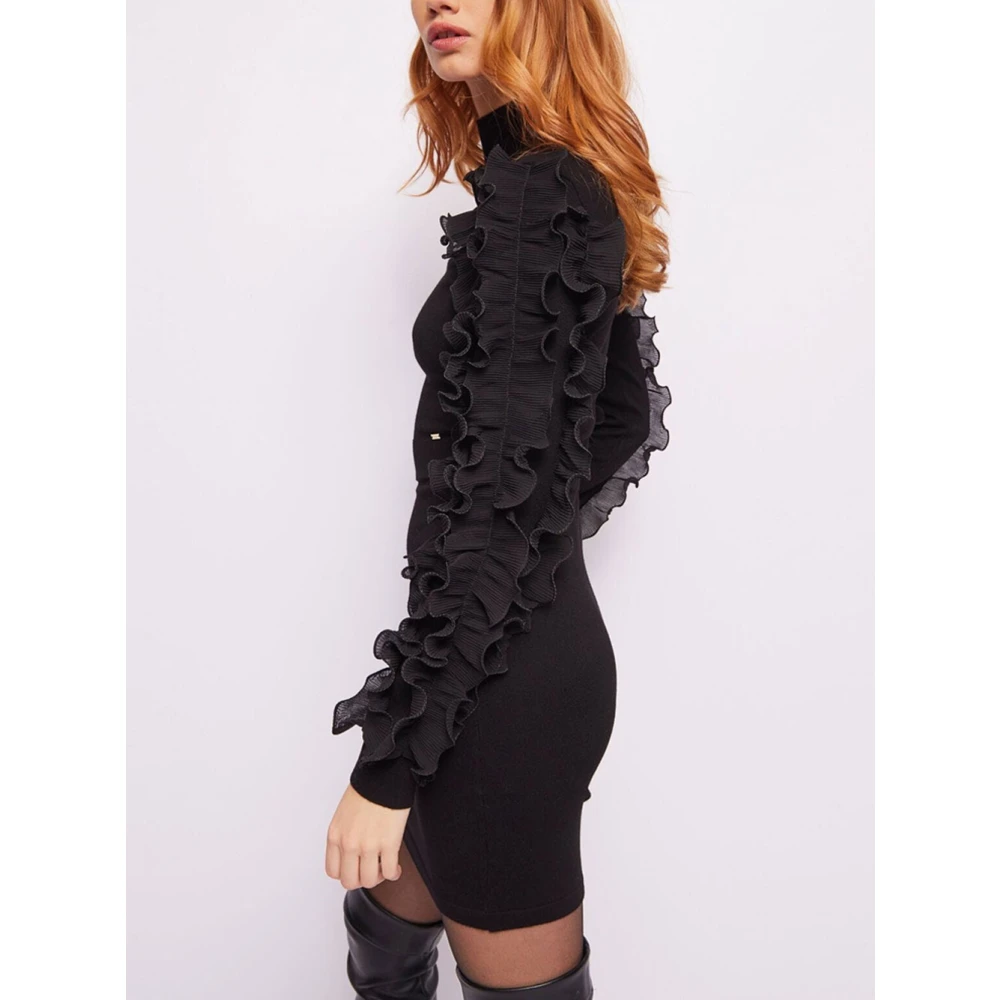 Gaudi Zwarte Mini Jurk met Organza Ruches Black Dames