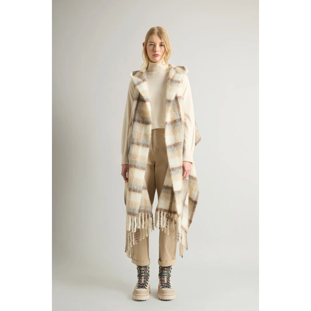 Woolrich Crème Check Alpaca Mohair Sjaal Cape Multicolor Dames