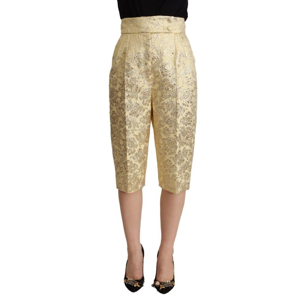 Dolce & Gabbana Women's Beige Floral Brocade High Waist Cropped Trousers