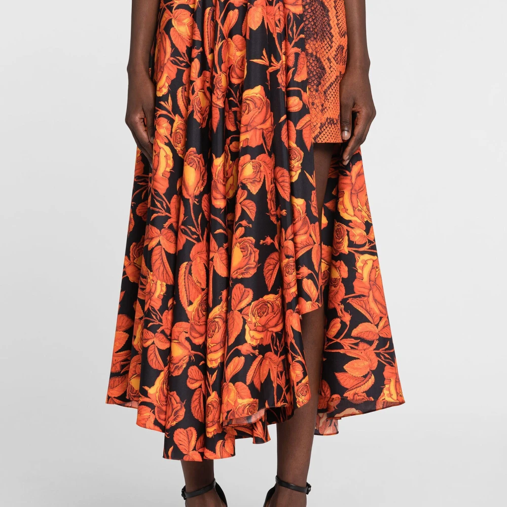 Roberto Cavalli Python-Print Asymmetrische Maxi Rok Orange Dames