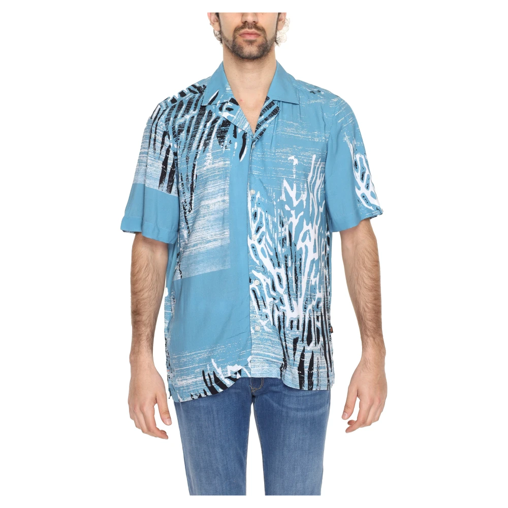 Boss Korte Mouw Heren Overhemd Lente Zomer Collectie Blue Heren
