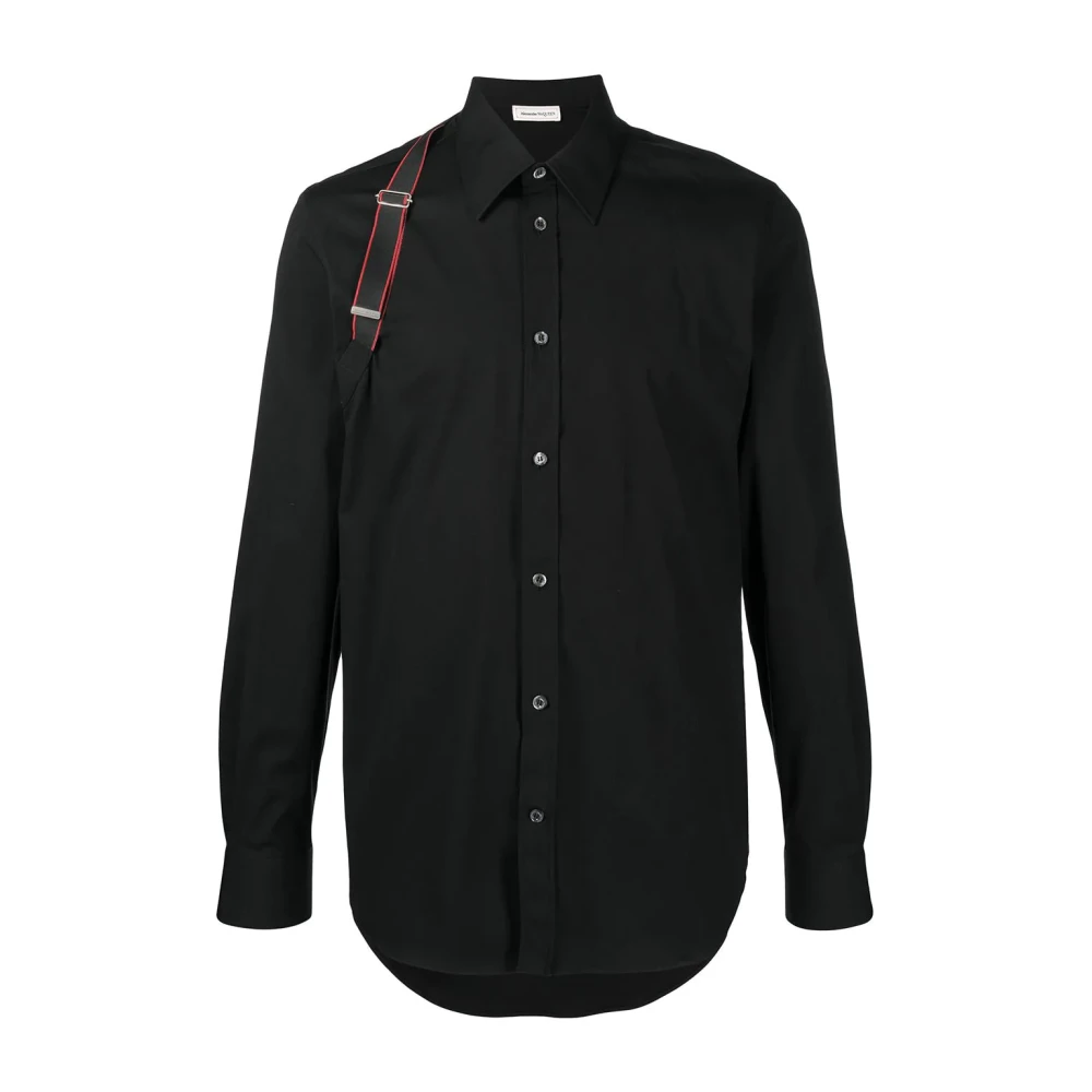 Alexander mcqueen Zwart Rode Strap Harnas Shirt met Schouderbrace Detail Black Heren