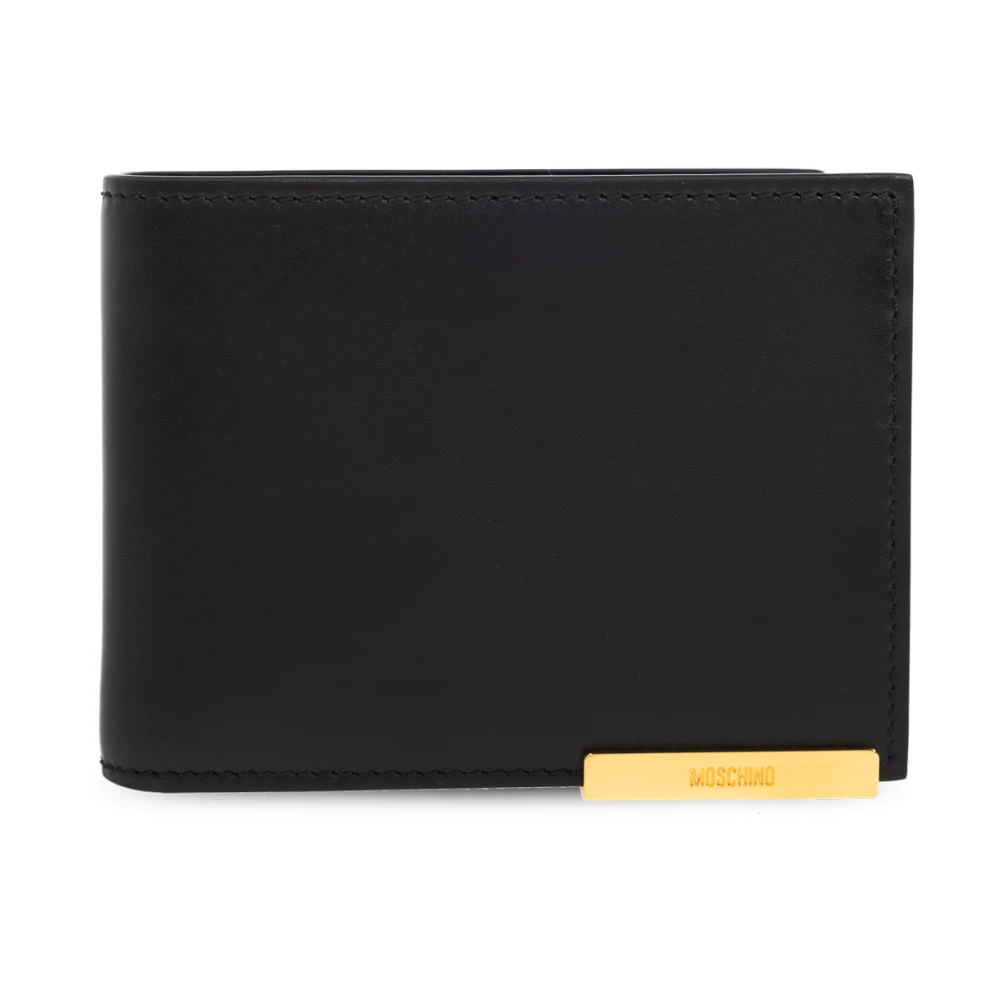 Moschino Leren opvouwbare portemonnee Black Heren