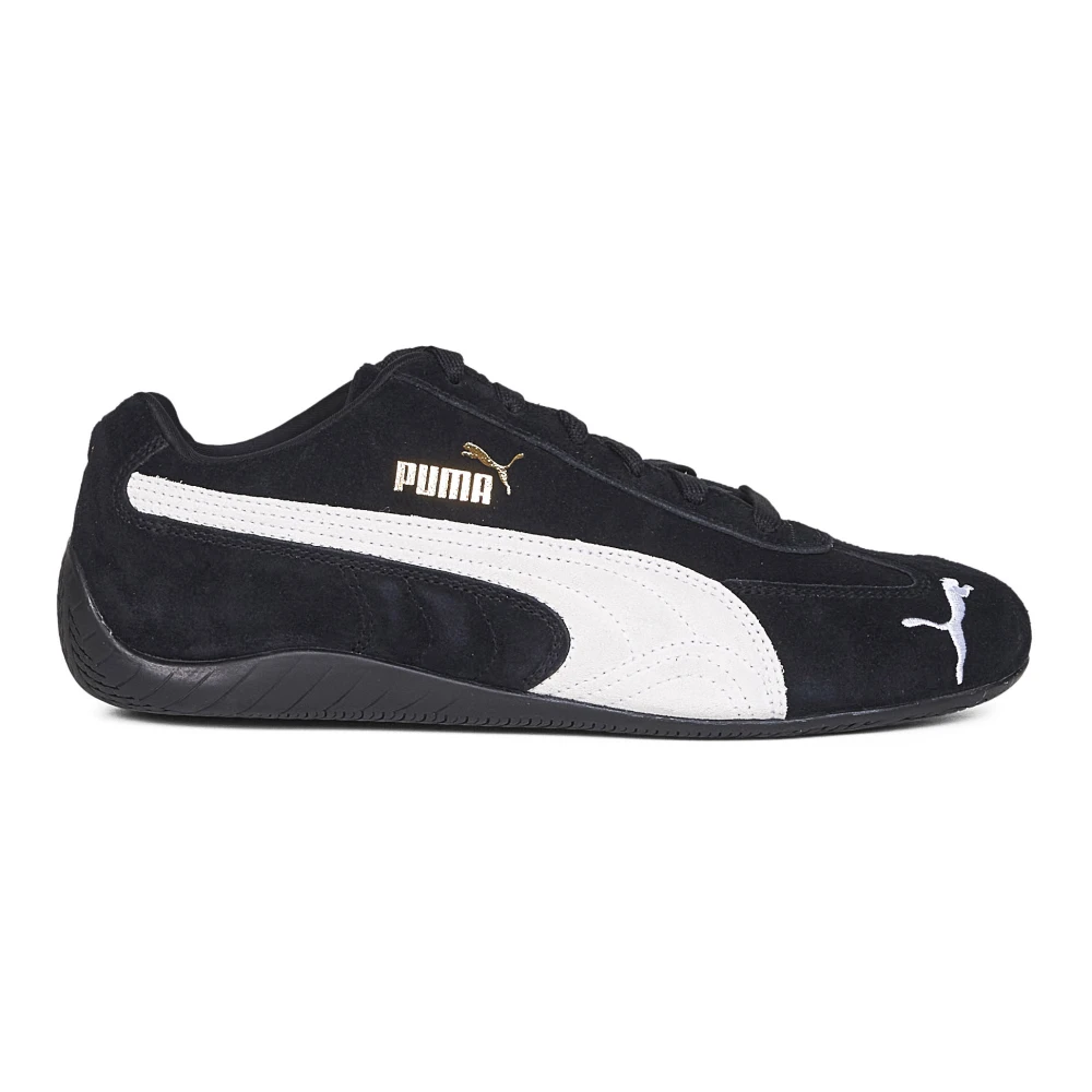 Puma Men's Black Sneakers, 9 Uk, Suede Trainers With Gold Details