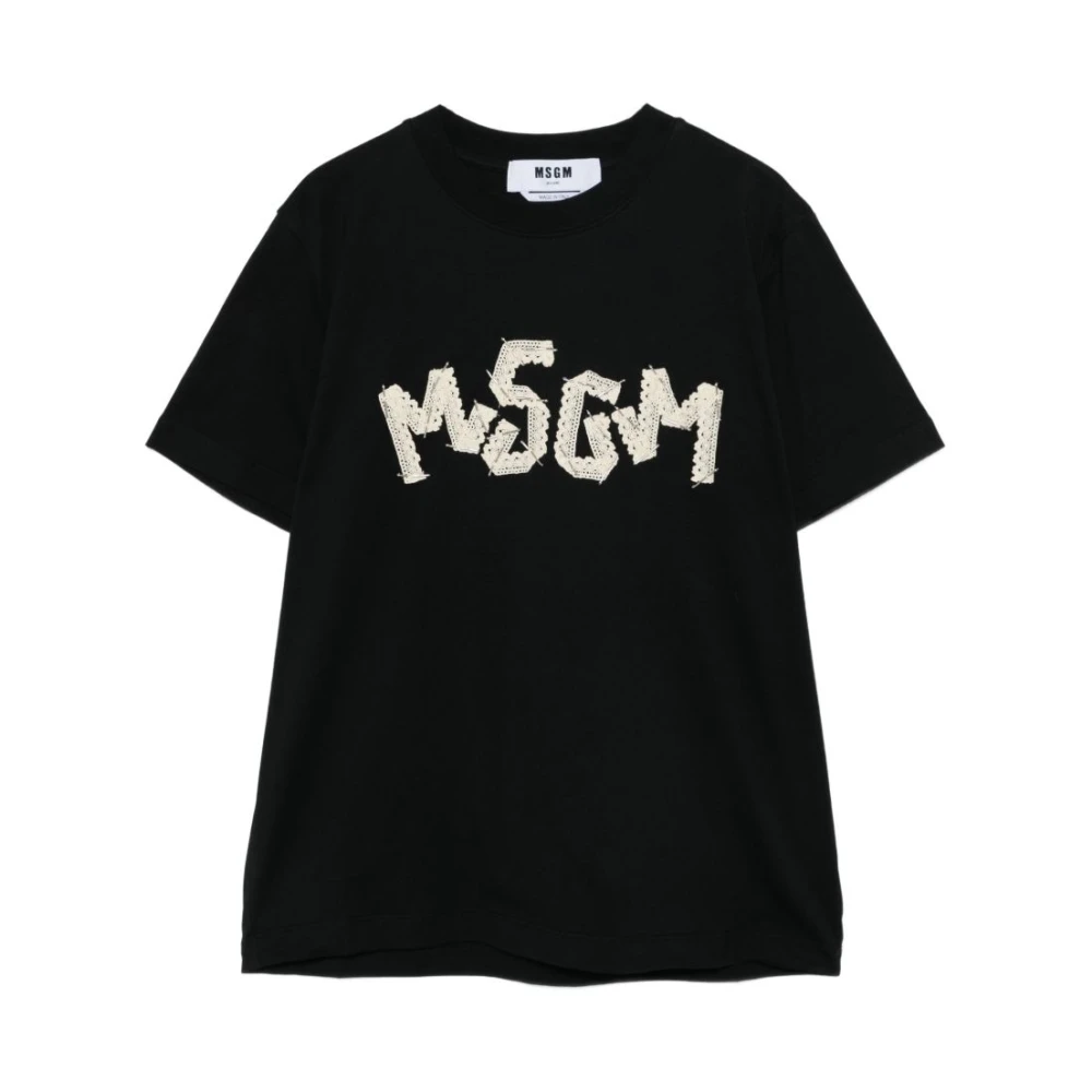 Msgm Women's Black T-Shirts, M, Round Neck T-Shirt