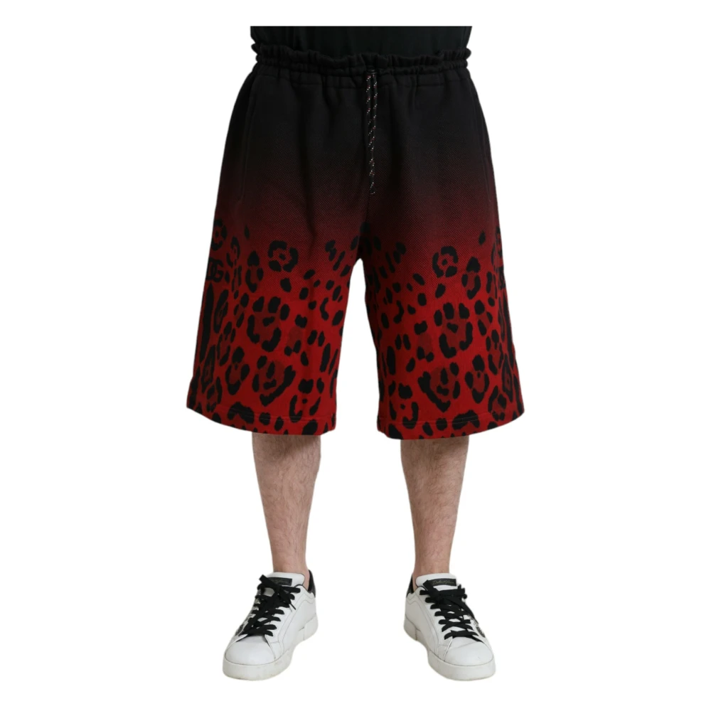 Dolce & Gabbana Men's Multicolor Bermudas, Xl, Red Leopard Print Bermuda Shorts