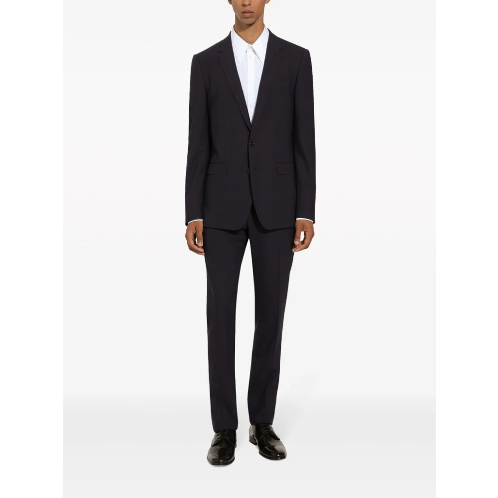 Dolce & Gabbana Blauw Prince of Wales Check Suit Blue Heren