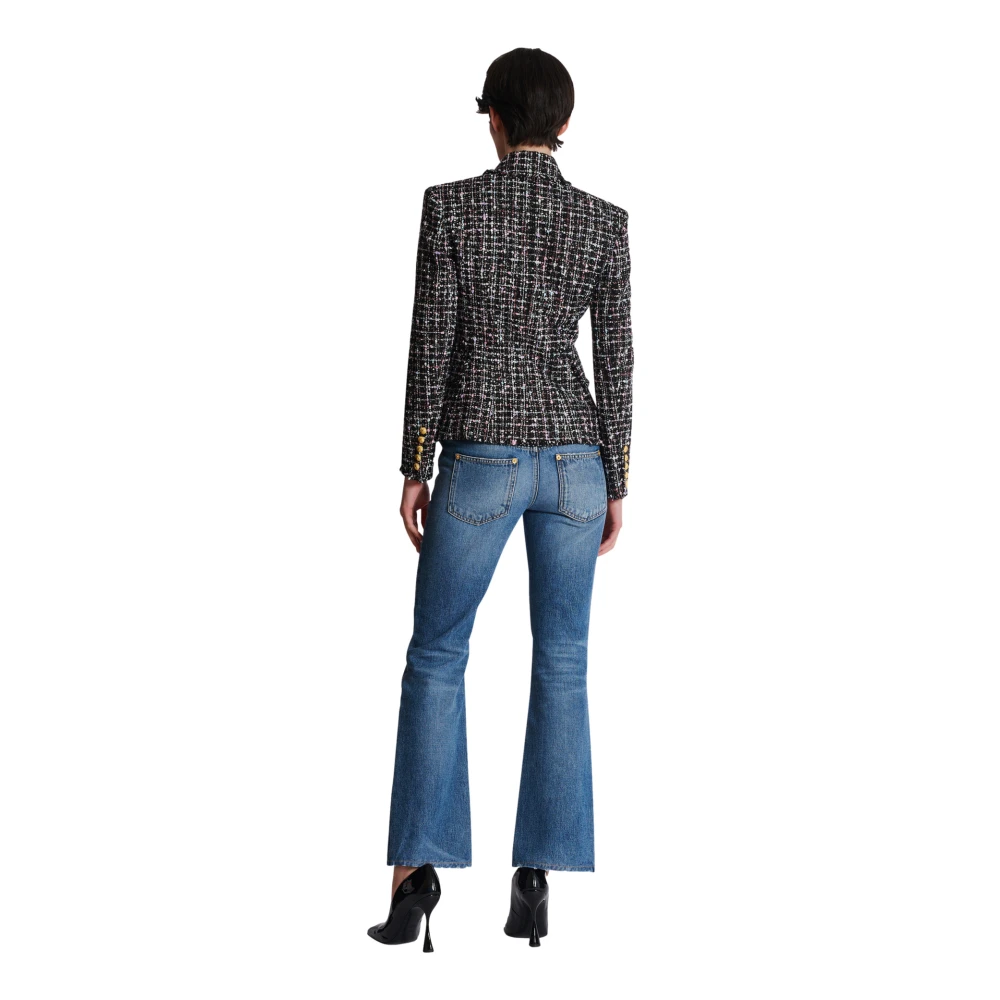 Balmain 6-knoops tweedjasje Black Dames