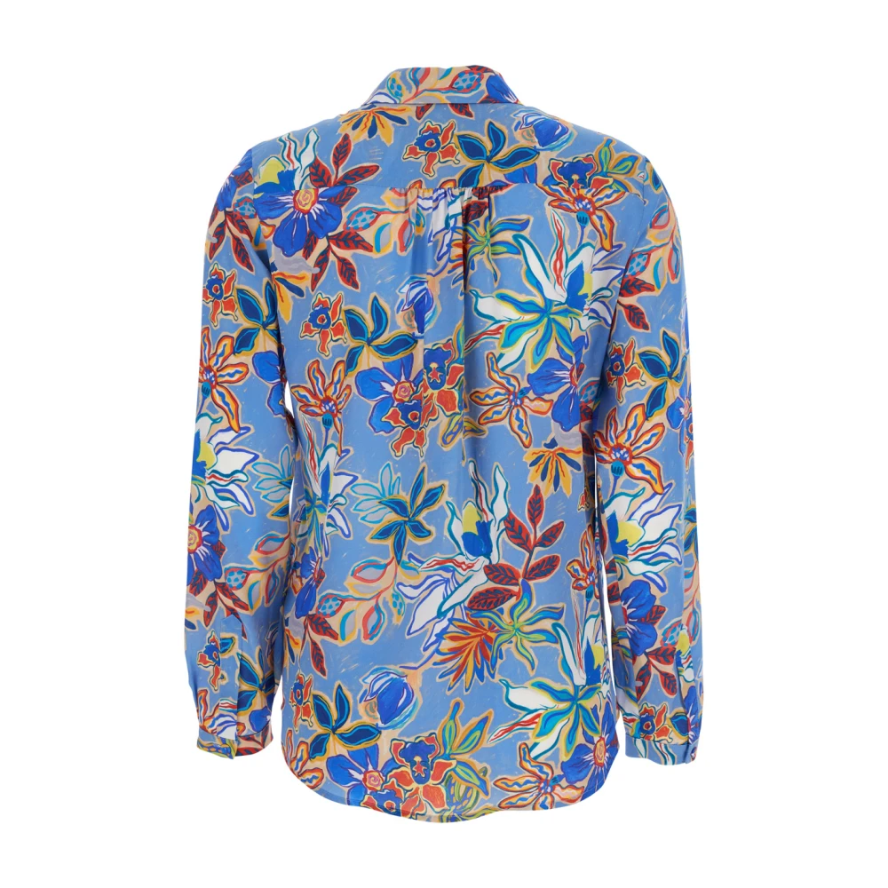 Momoni Bloemenprint Zijden Overhemd Lichtblauw Multicolor Dames