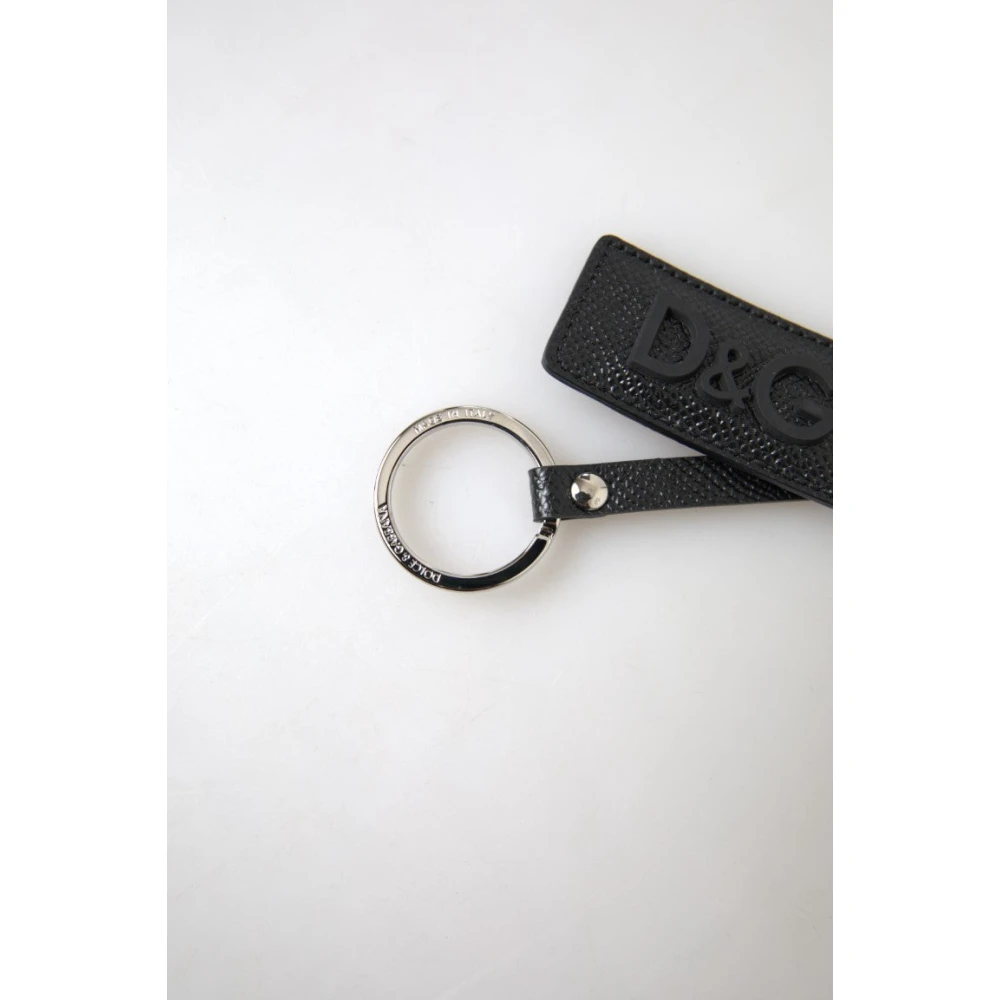Dolce & Gabbana Zwarte Leren Sleutelhanger met Zilveren Details Black Heren