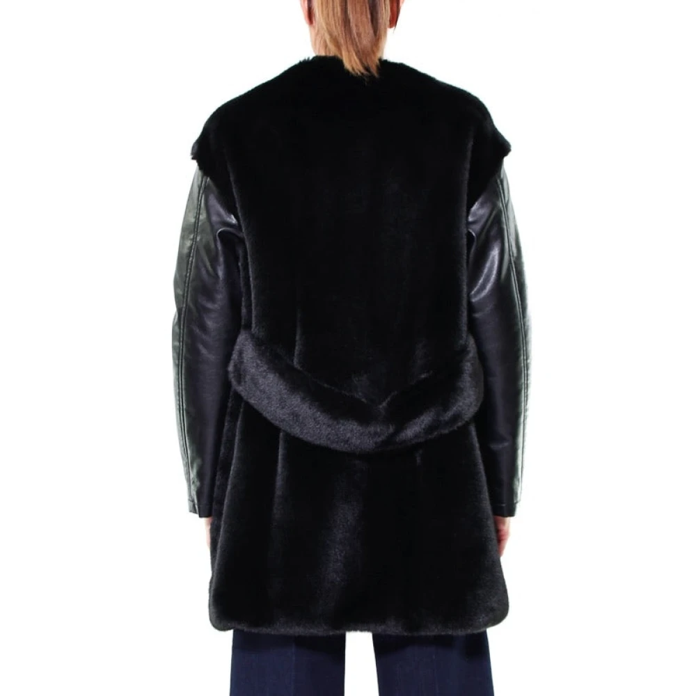 pinko Nep Bontjas met Nep Leren Mouwen Zwart Black Dames