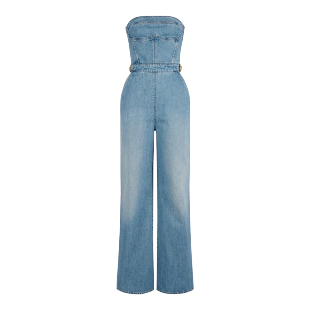 Elisabetta Franchi Women's Blue Denim Bustier Palazzo Jumpsuit - Jumpsuits - M - Jumpsuits & Playsuits