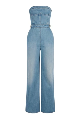 Denim Bustier Palazzo Jumpsuit