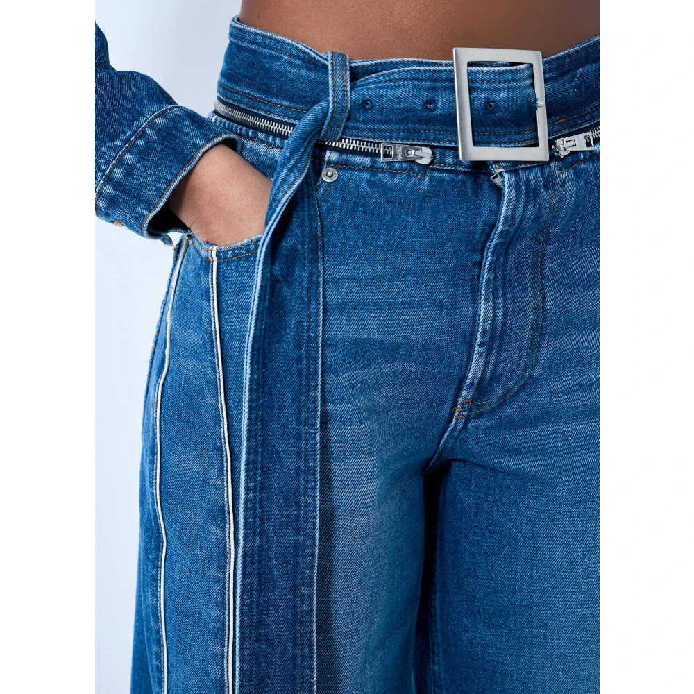 Jean Paul Gaultier Zip-Belt Denim Jeans Blue Dames