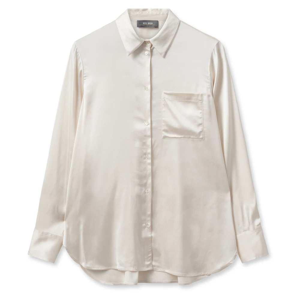 MOS MOSH Elegante Satijnen Shirt met Zak Beige Dames