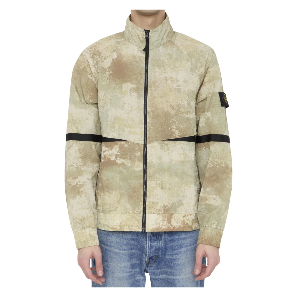 Stone Island Beige Camouflage Jas met Patch Beige Heren