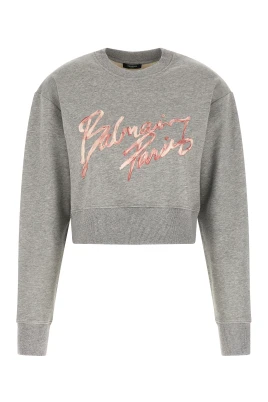 Cropped Sweatshirt i tryckt bomull