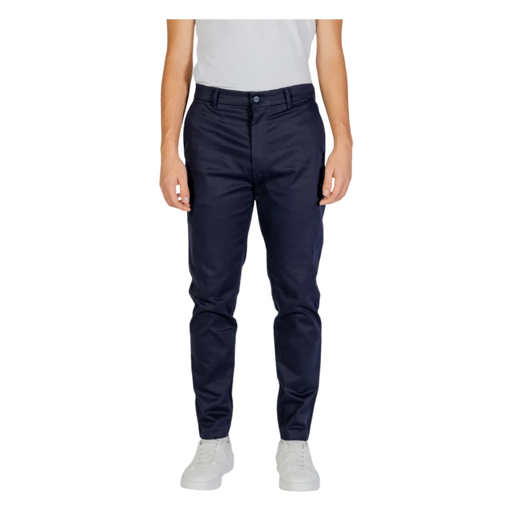 Calvin Klein Jeans Blauwe Katoenen Broek Rits Haaksluiting Blue Heren
