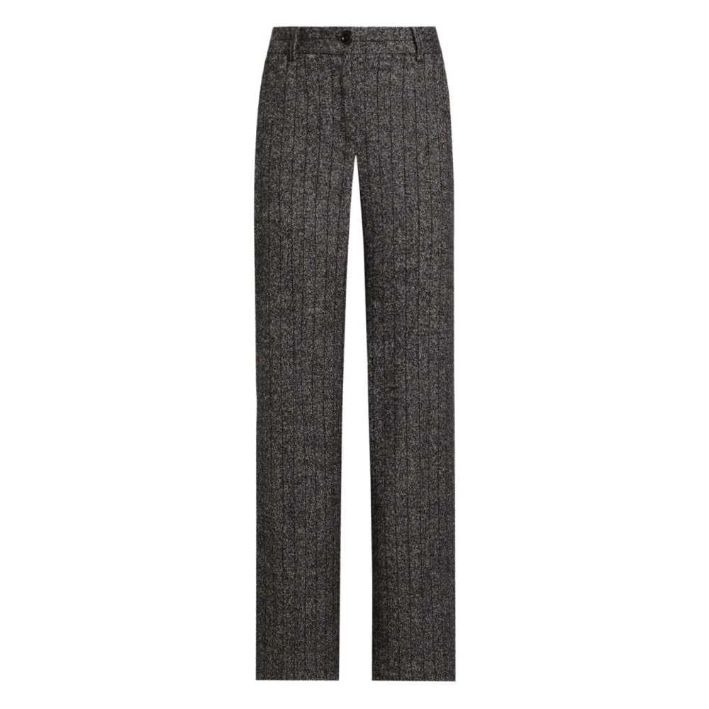 Dolce & Gabbana Gray Straight Trousers, Female, L, Pinstripe Wool Trousers