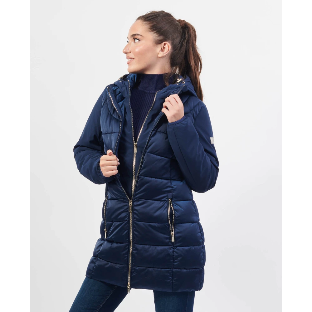 YES ZEE Blauwe Gewatteerde Hoodie Jas Blue Dames