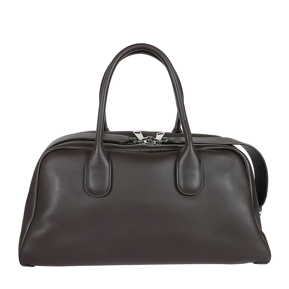 TOD'S Leren handtas met logoprint en ritssluiting Brown Dames