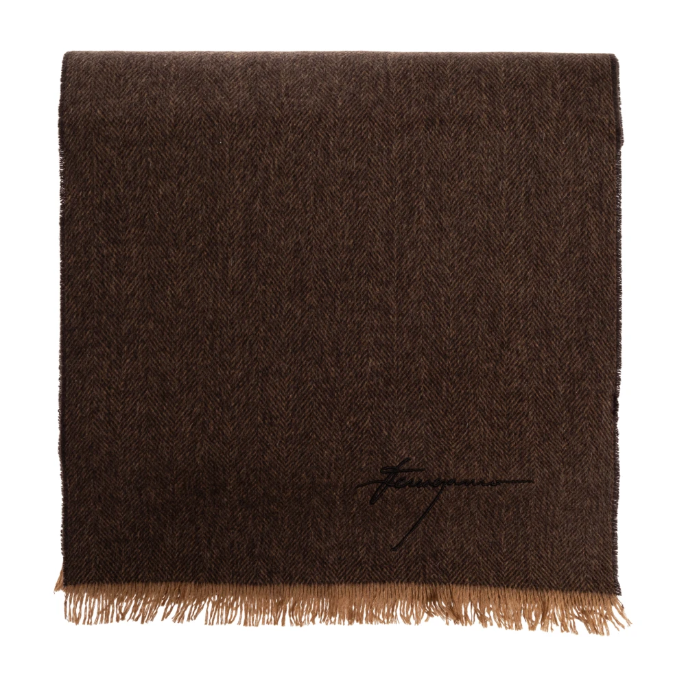 Ferragamo Homme Marron - Écharpe En Cachemire Avec Logo Brodé - Accessoires - Brun - Taille: One Size