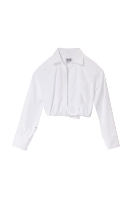 Vit Cropped Skjorta med Elastisk Nederkant
