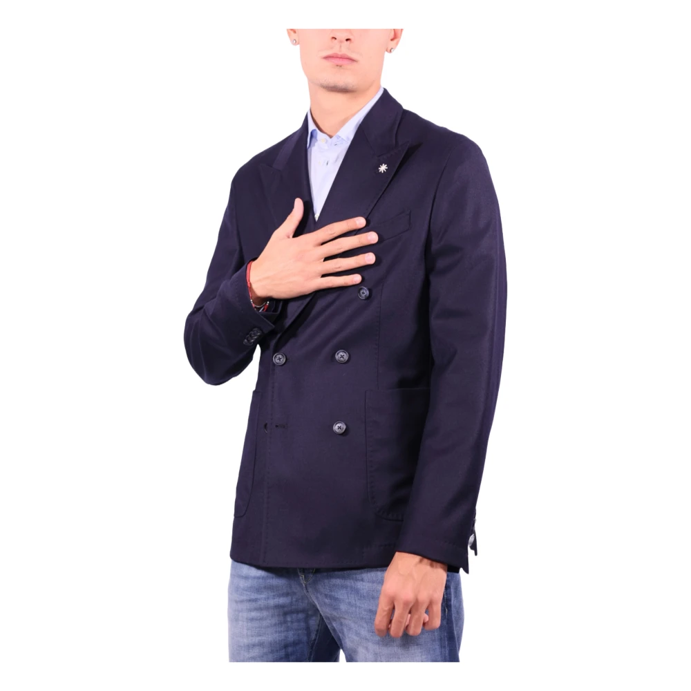 Manuel Ritz Blauw dubbelborstig wollen jasje Blue Heren