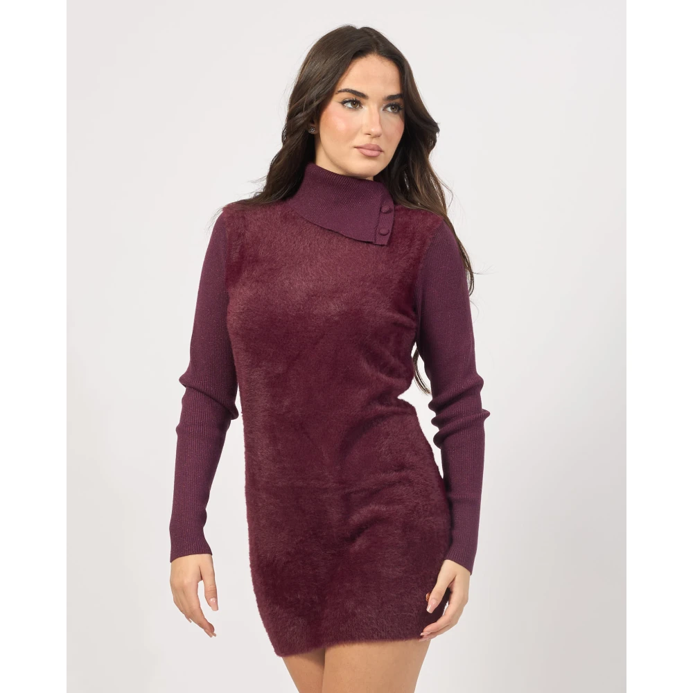 YES ZEE Paarse hoge hals mohair jurk Purple Dames
