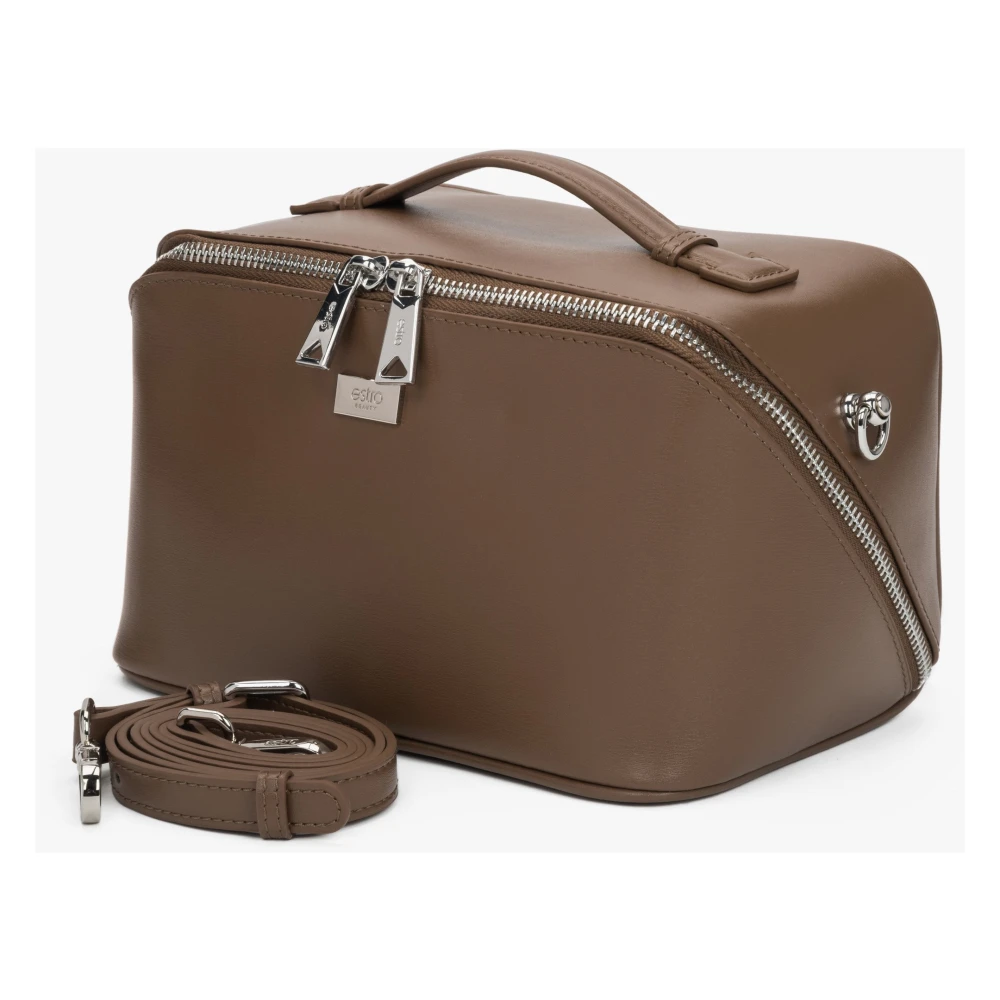 Estro Bruin Leren Compacte Make-uptas voor Vrouwen Brown Dames