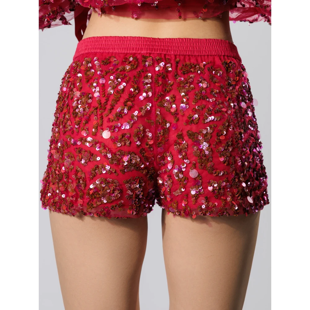 DES Phemmes Rode pailletten shorts met strass Red Dames