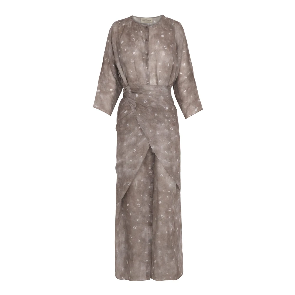 Cortana Jill midi linnen jurk ayaz print Beige Dames