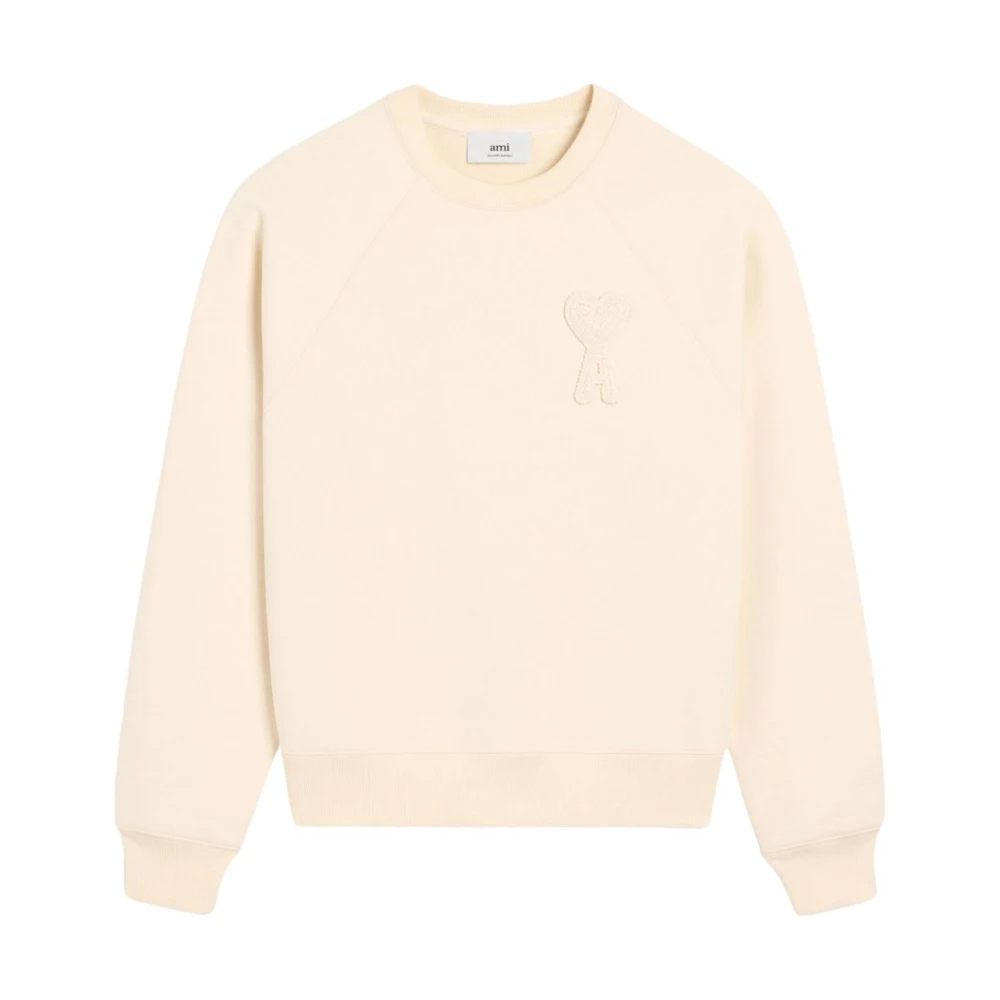Ami Paris Crème Wit Monogram Crew Neck Sweatshirt Beige Heren