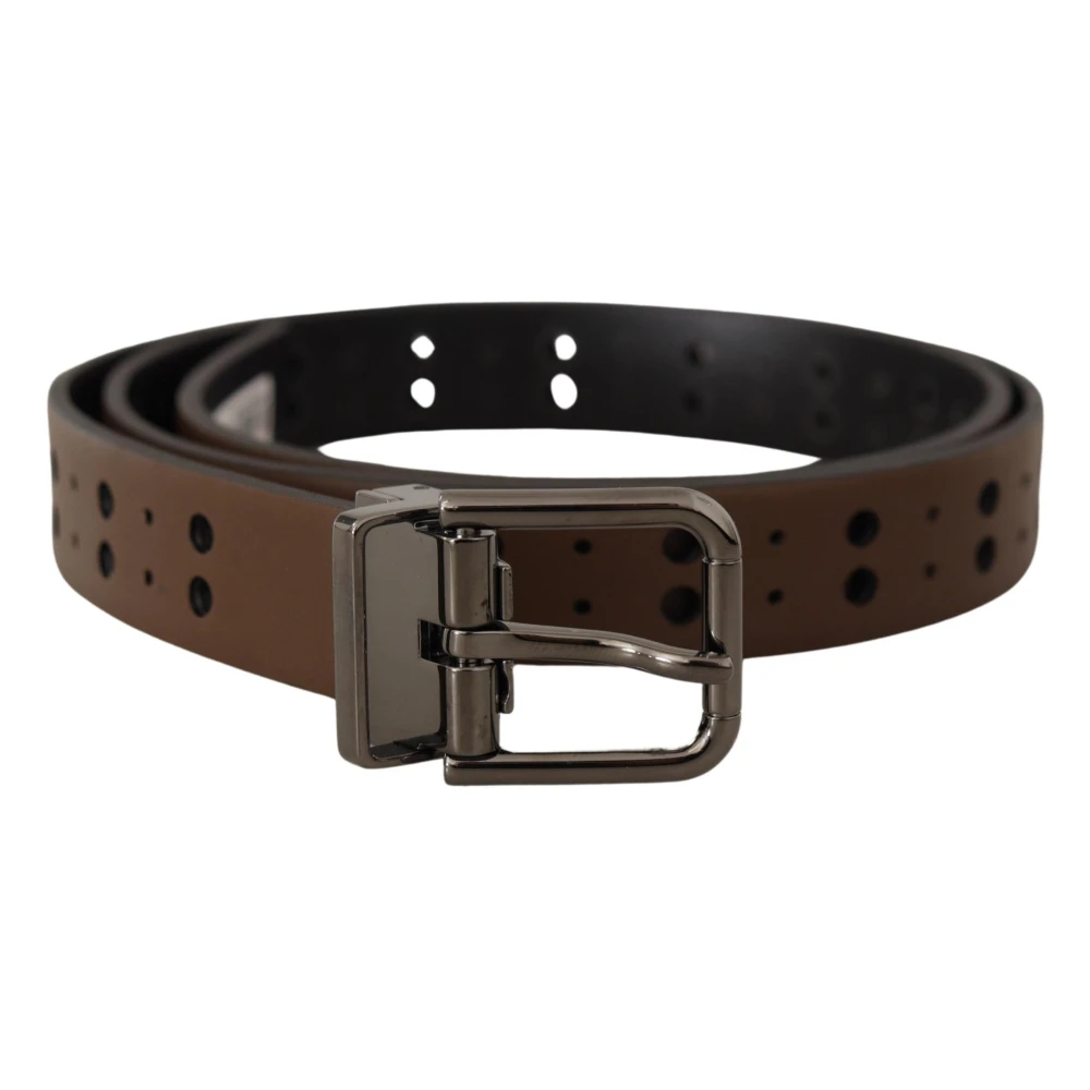 Dolce & Gabbana Elegante leren riem met metalen gesp Brown Heren