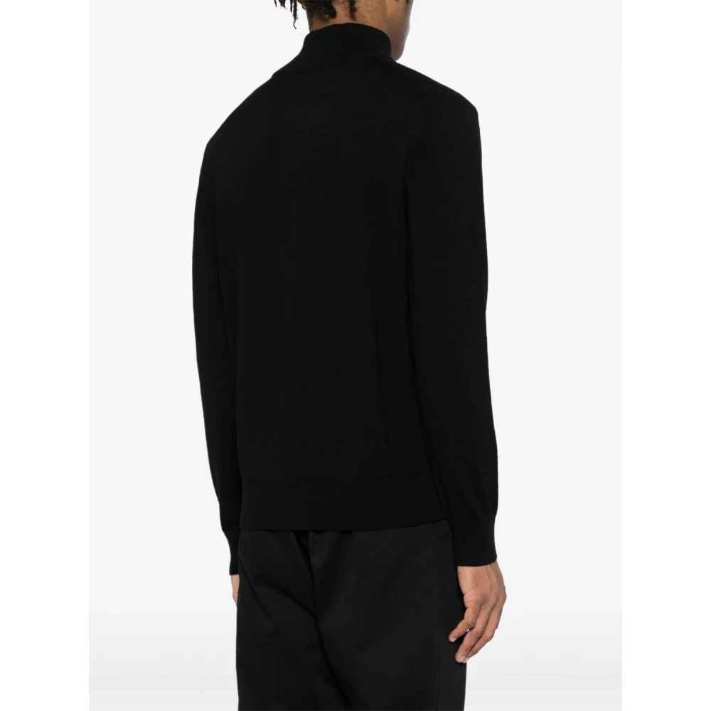 Boss Zwarte Wol Halve Rits Trui Black Heren