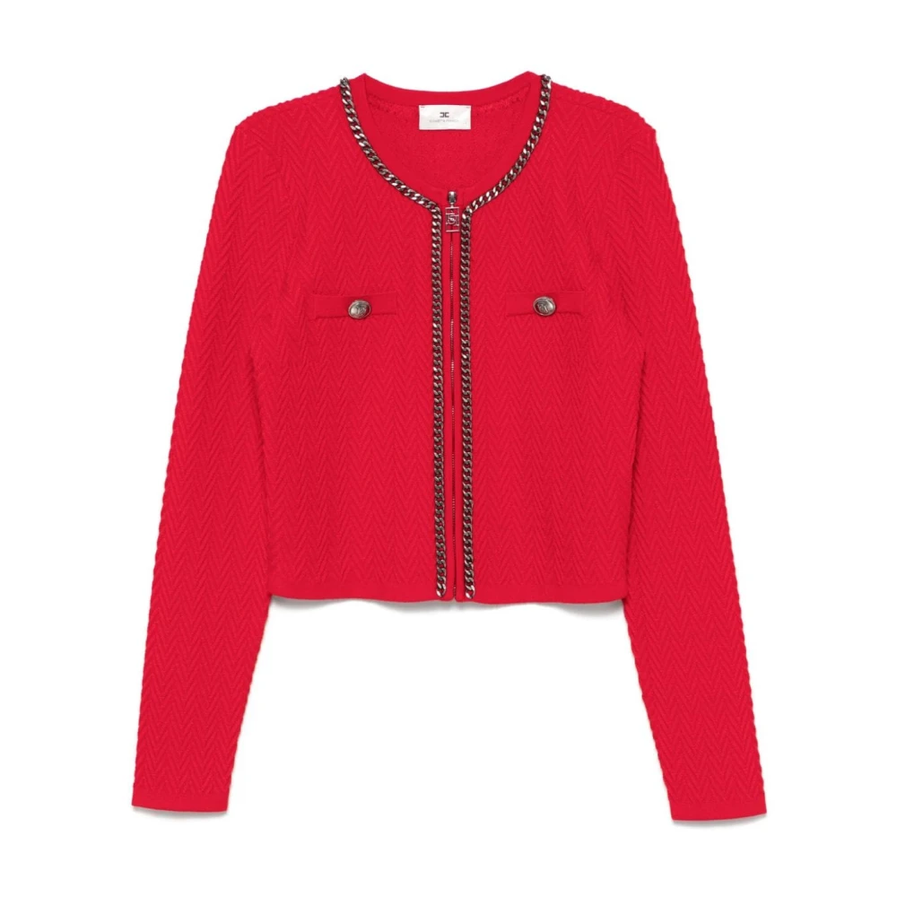 Elisabetta Franchi Karmozijn Herringbone Sweater Rits Ronde Hals Red Dames