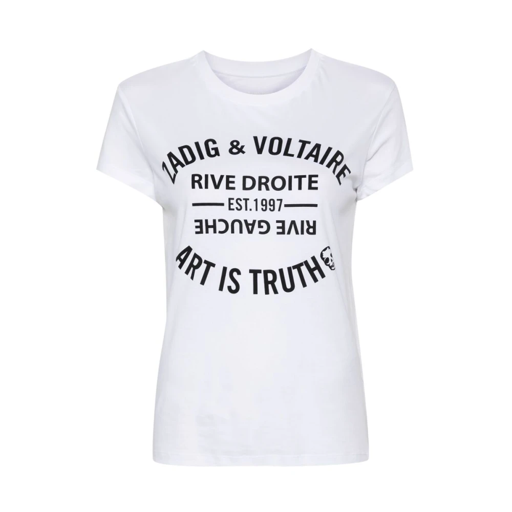 Zadig & Voltaire Wit Logo Print Crew Neck T-shirt White Dames