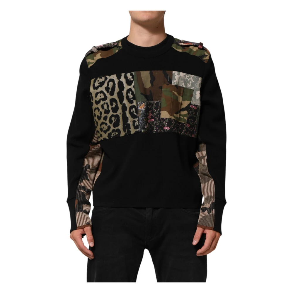 Dolce & Gabbana Men's Black Sweatshirts, M, Crew Neck Pullover