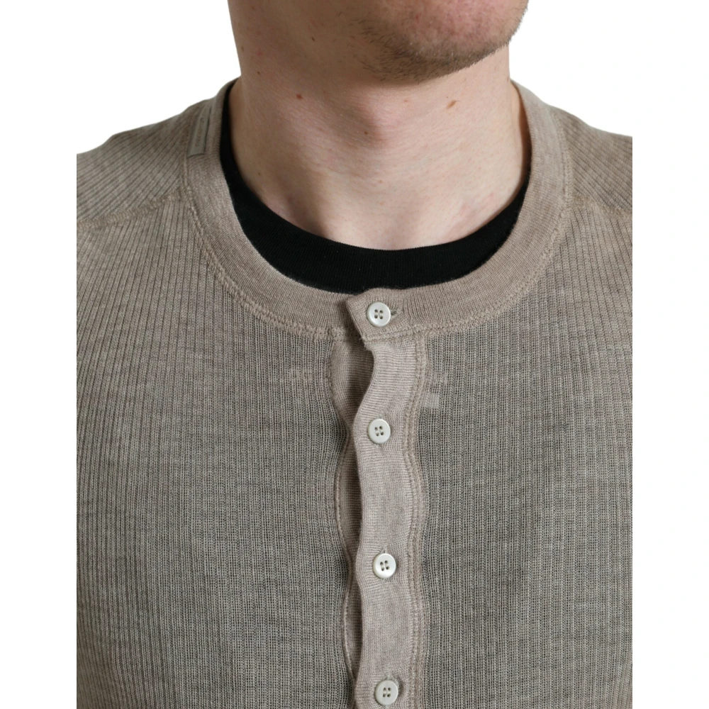 Dolce & Gabbana Luxe Beige Henley Kasjmier Trui Beige Heren