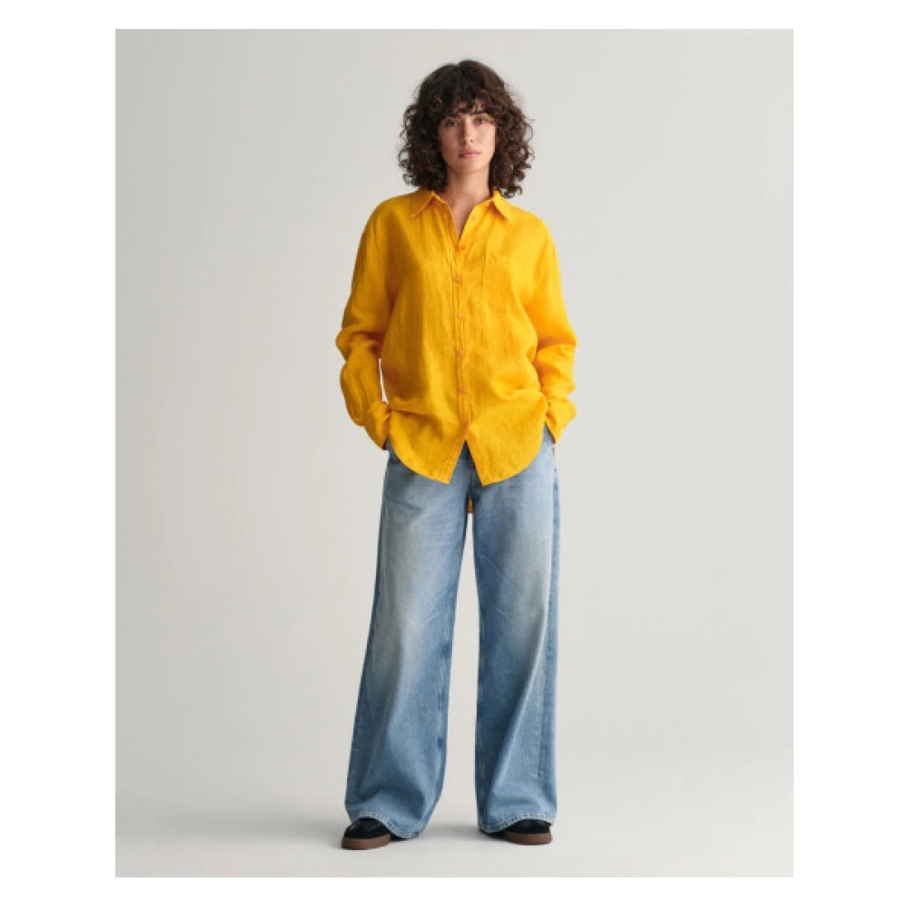 Gant Oversized Linnen Shirt Yellow Dames